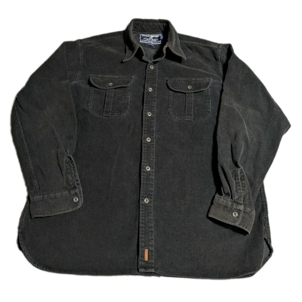 Vintage Polo Sport Sportsman Ralph Lauren Shirt Mens L Black Corduroy Workwear